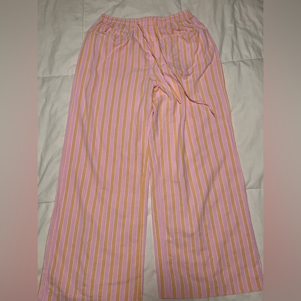 Women’s Size Medium Cotton Striped Pink and Orange Drawstring Pajama Pants